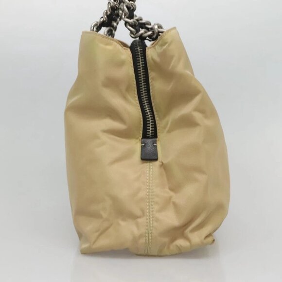 PRADA Chain Tote Bag Nylon Leather Beige Silver - Picture 3 of 15